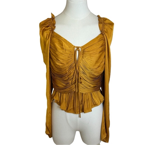HOUSE OF HARLOW 1960 Gold Satin Long Sleeve
Ruched‎ Cropped Top NWT size M Sexy - Picture 6 of 13